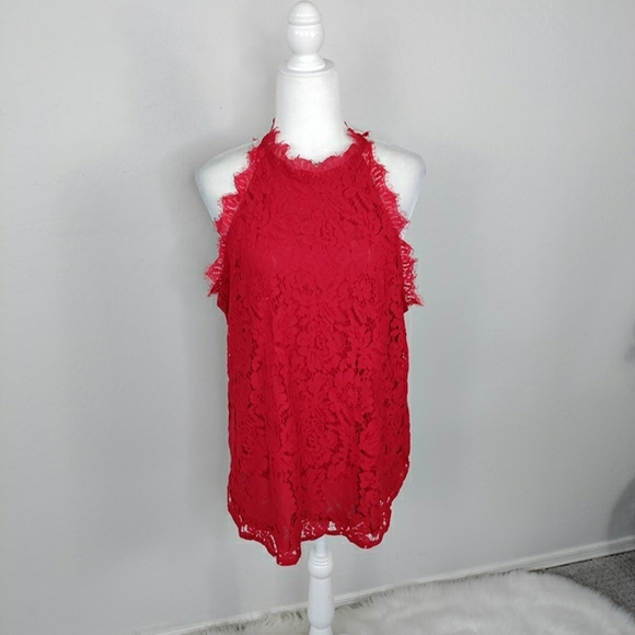Boutique Brand Tops - Boutique Red Lace Halter Top Tank Sleeveless Blouse